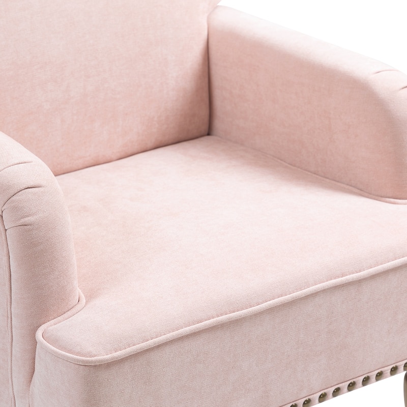 Fabric Side Chair Accent Chair with Wooden Legs, Vanity Chair Armchair Club Chair with Nailhead Trim
