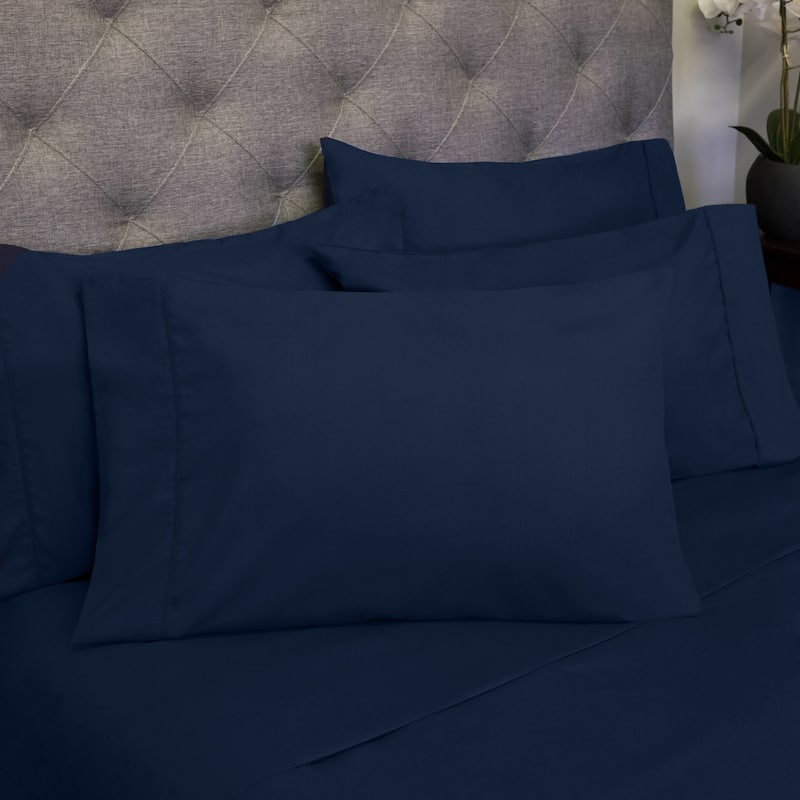 Soft Brushed Microfiber 7-piece Split King Sheet Set - 4 Pillowcases - Navy