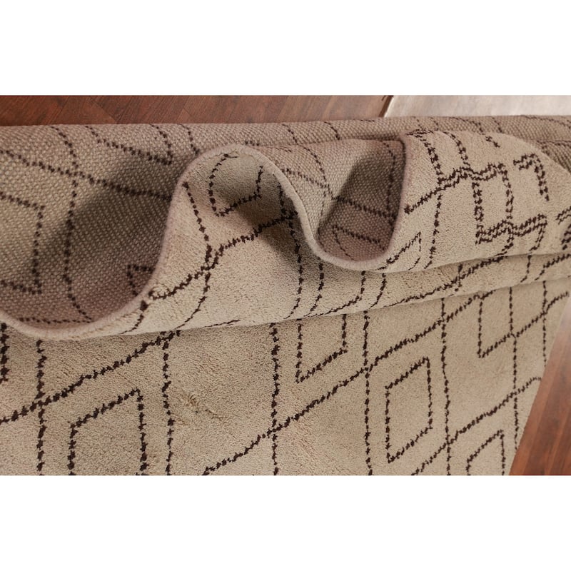 Hand Knotted Oriental 100% Wool Carpet Modern Geometric Beige & Ivories Moroccan Area Rug - 8' 0'' X 5' 0''