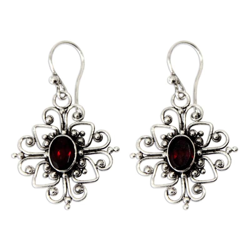 Handmade Sterling Silver 'Radiant Blossom' Garnet Earrings (Indonesia)