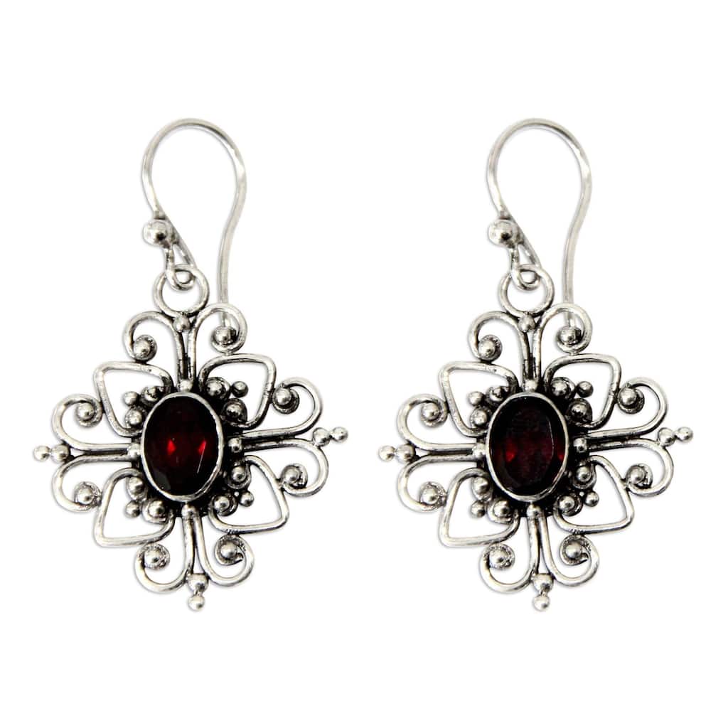 Handmade Sterling Silver 'Radiant Blossom' Garnet Earrings (Indonesia)