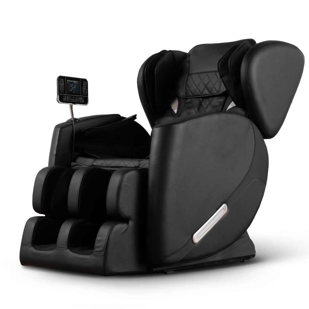 Black Zero Gravity Full Body Massage Chair with Air Pressure, Heated Foot Rollers & Bluetooth, Fully Adjustable Recliner