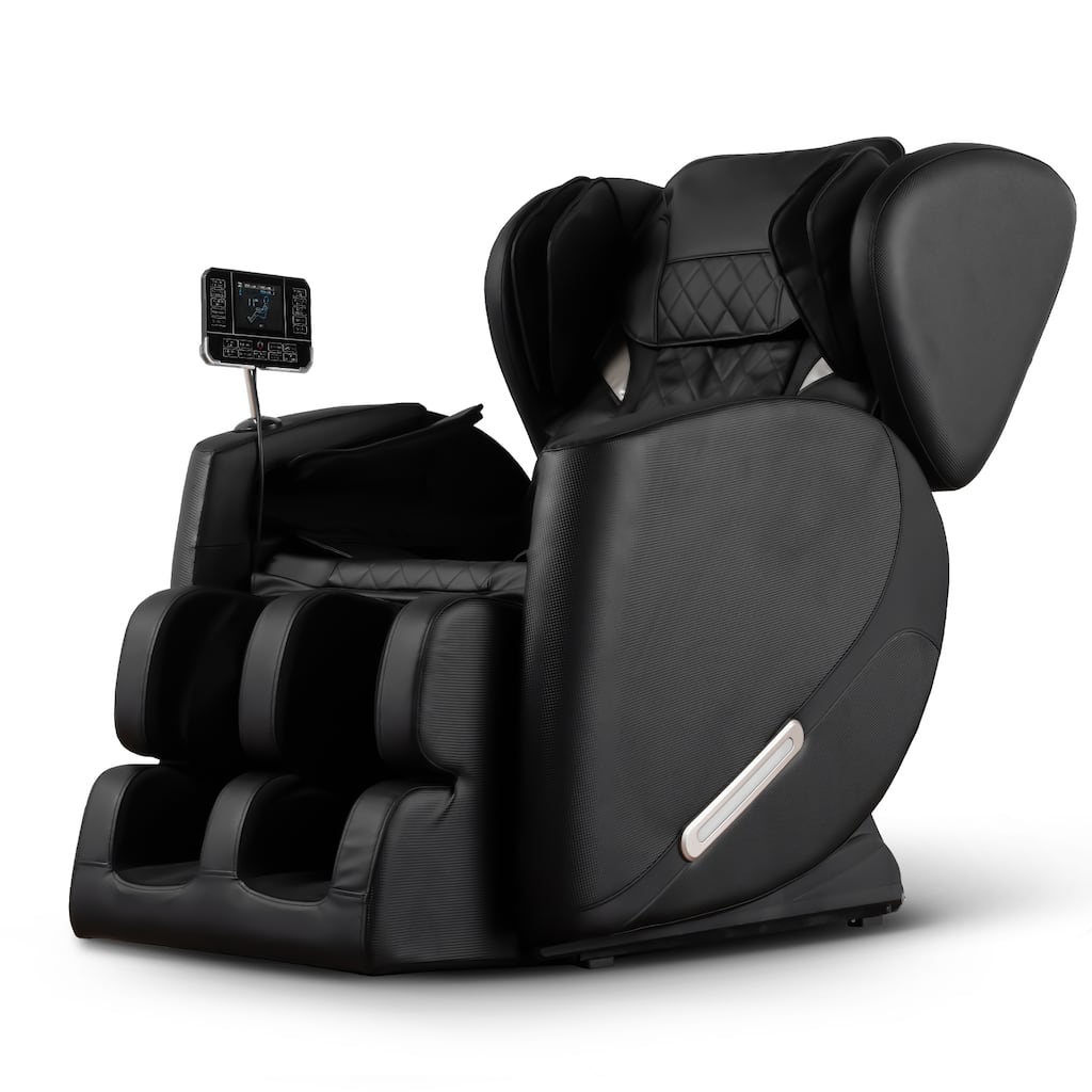 Black Zero Gravity Full Body Massage Chair with Air Pressure, Heated Foot Rollers & Bluetooth, Reclining Chair