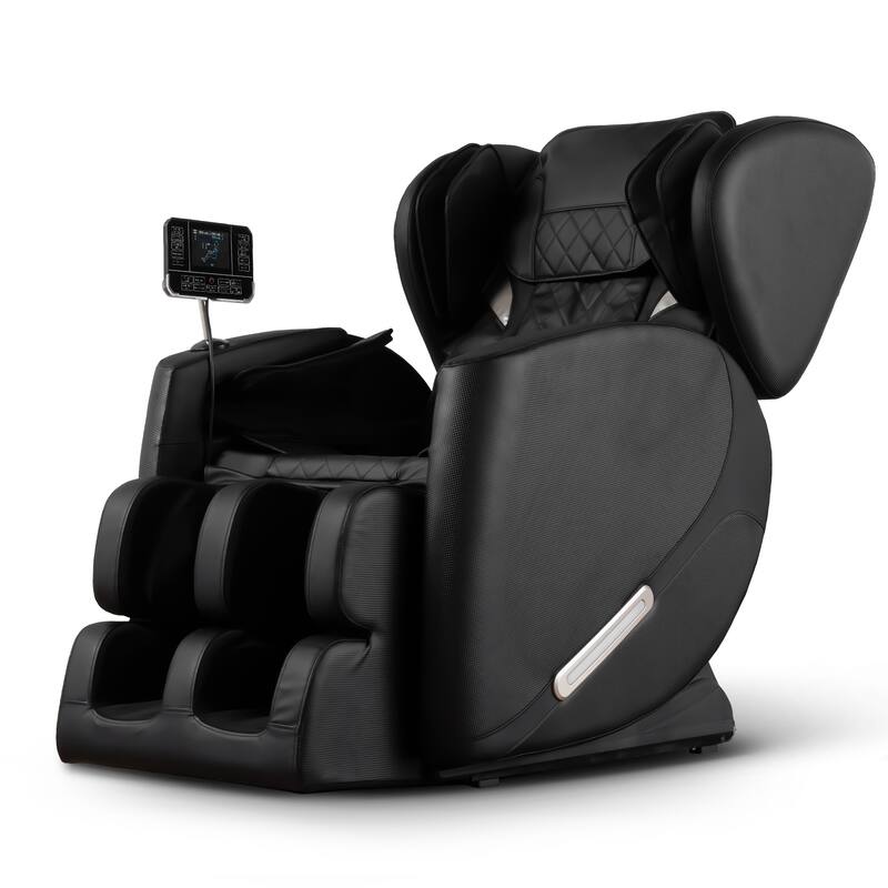 Black Zero Gravity Massage Chair with Full Body Air Pressure, Heat Therapy, Foot Rollers, and Bluetooth Connectivity - Black