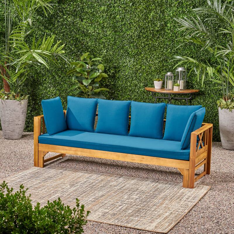 Long Beach Outdoor Extendable Acacia Wood Daybed Sofa by Christopher Knight Home