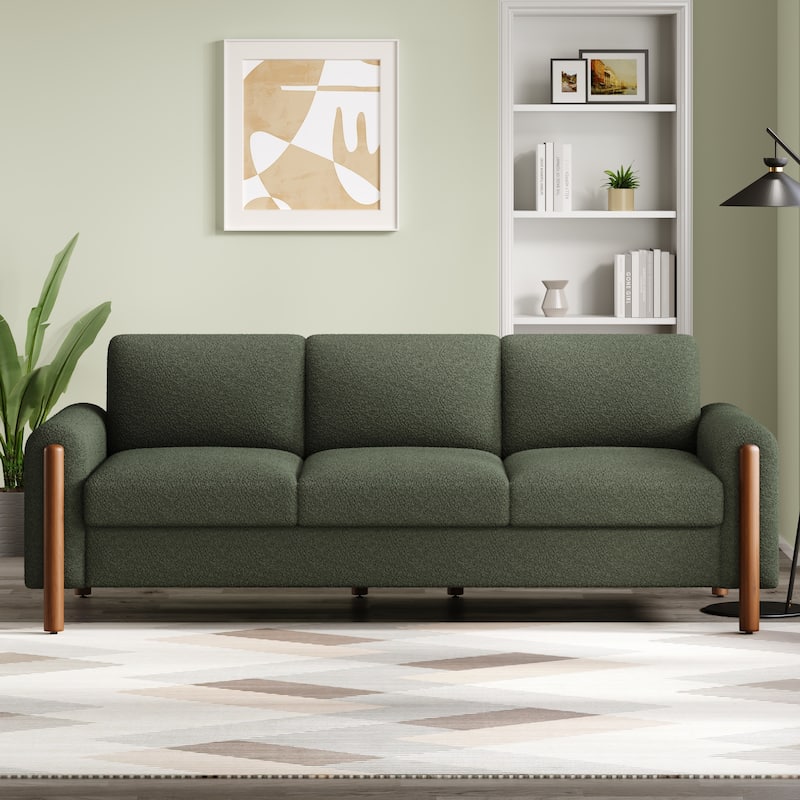 Christopher Knight Home - Adley Modern Upholstered 3-Seater Sofa with Curved Armrests and Solid Wood Legs - Green