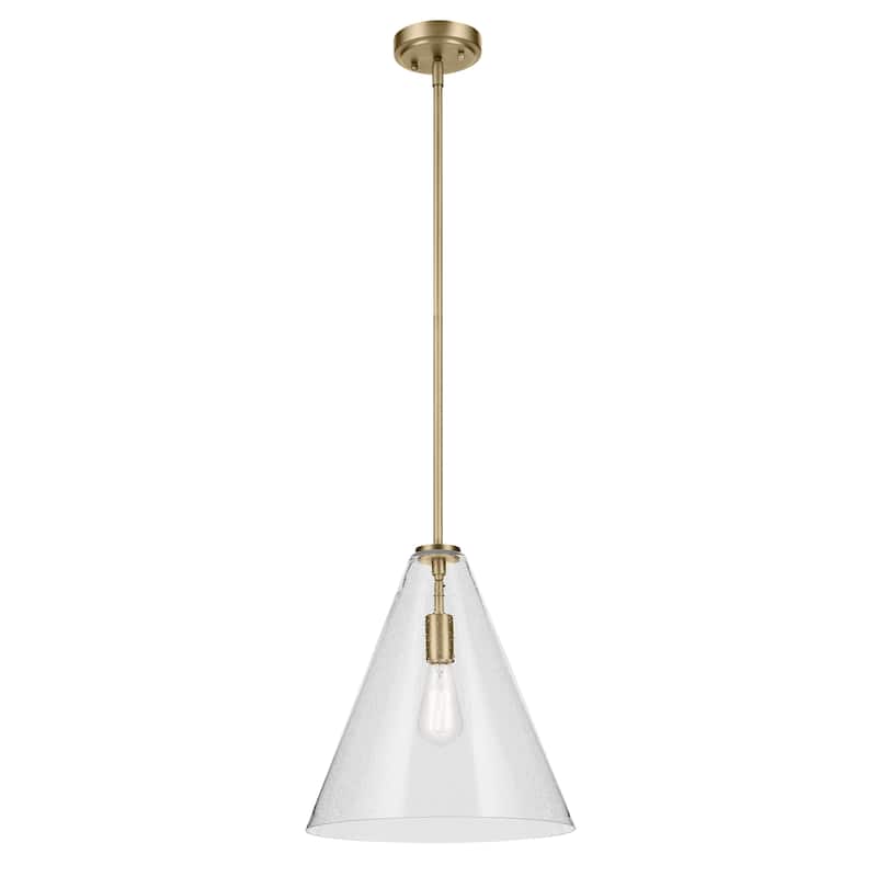 Kichler Lighting Everly 1-Light Cone Pendant Light with Seeded Glass - Natural Brass - 14.25 inch