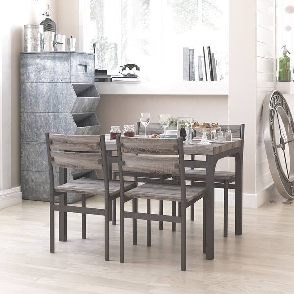 Zenvida 5 Piece Dining Set Rustic Grey Kitchen Table Set Overstock 32281496