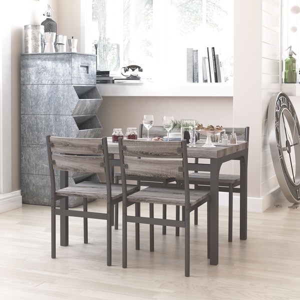 Zenvida 5 Piece Dining Set Rustic Grey Wooden Kitchen Table and 4 Chairs. Opens flyout.