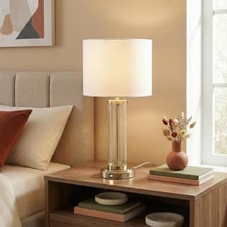 Toech Brushed Nickel and Clear Glass Contemporary Table Lamp