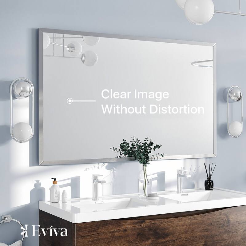 Eviva Vista 48" x 30" Rectangular Brushed Nickel Metal Framed Mirror - Brushed Nickel