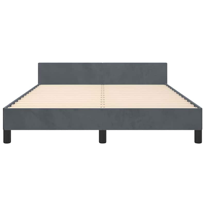 Moa Full Size Bed Frame, Low Profile Headboard, Dark Gray Velvet Upholstery