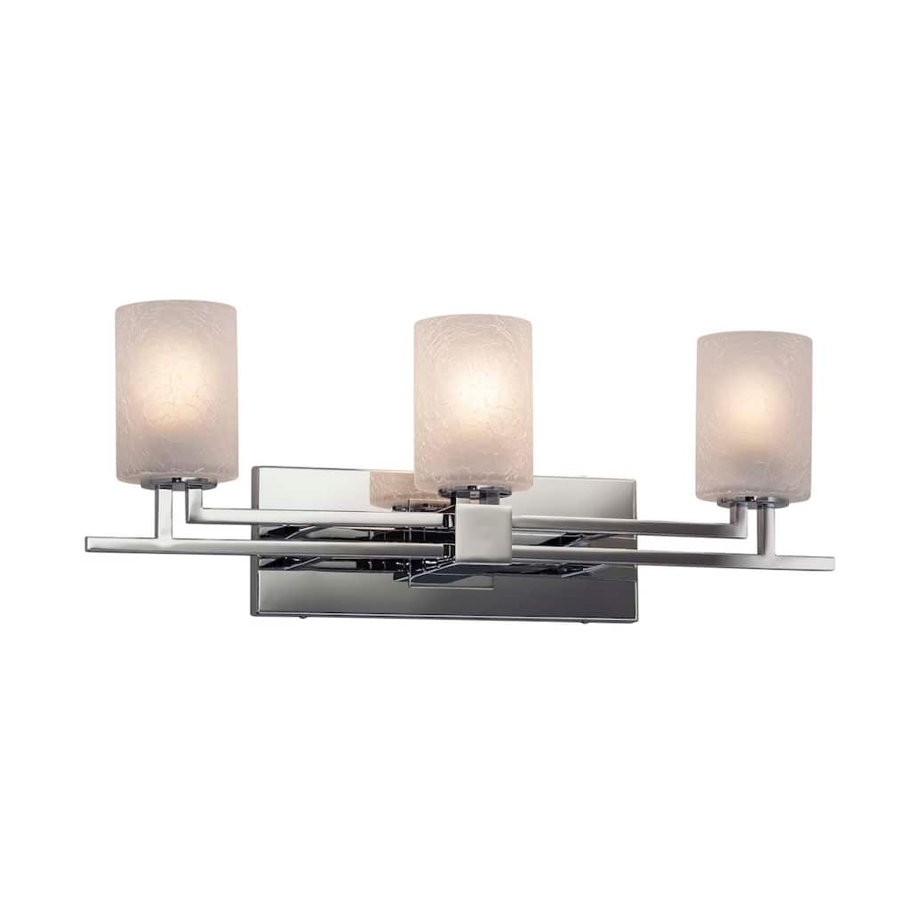Justice Design Fusion Aero 3-light Polished Chrome Bath Bar, Frosted Crackle Cylinder w/ Flat Rim Shade - Polished Chrome
