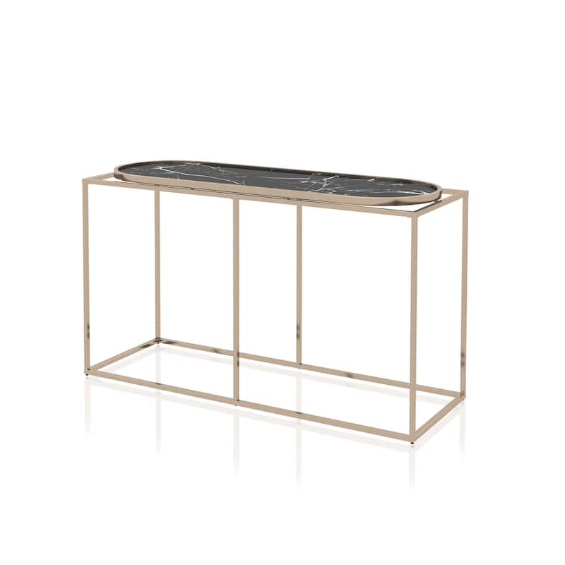 Jaide Contemporary 48-inch Steel Sofa Table by Furniture of America - Black Marble