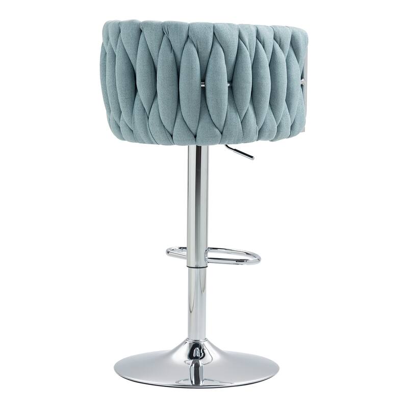 Swivel Fabric Upholstered Bar Stools Set of 2, Adjustable Bar Chairs with Silver Chromed Base