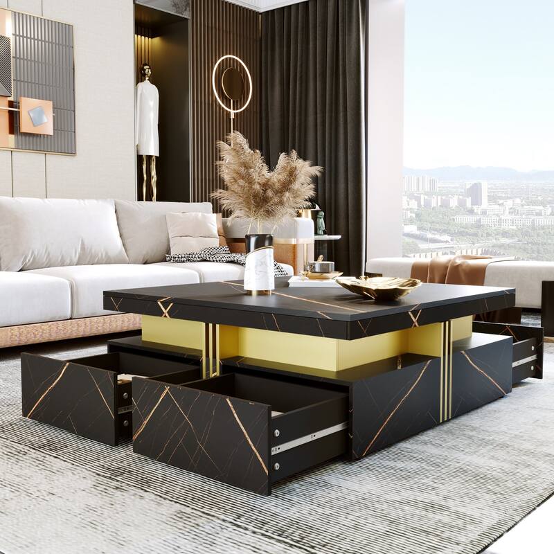 Modern White Square Storage Coffee Table with 4 Drawers