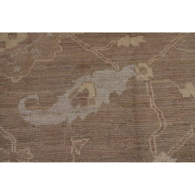 Brown Floral Oushak Vegetable Dye Area Rug Hand-Knotted Wool Carpet - 8'7"x 9'10"