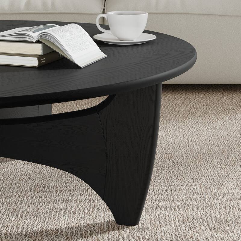 Round Modern Coffee Table Farmhouse Solid Wood Tea Table with Cross Sturdy Legs for Home Office Living Room - 16 in.H x 38 in.W