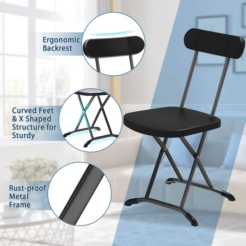 Gymax 4-Pack Folding Chair w/ Metal Curved Feet Wide Seat & Ergonomic