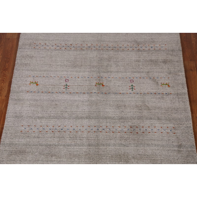 Little Animals Gray Gabbeh Indian Rug Hand-Knotted Wool Carpet - 4'0" x 5'11"
