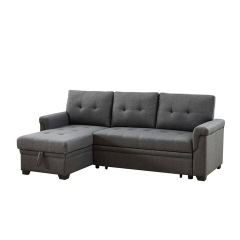 Elliot 84 Inch Sleeper Sectional Sofa with Storage Chaise, Dark Gray Linen