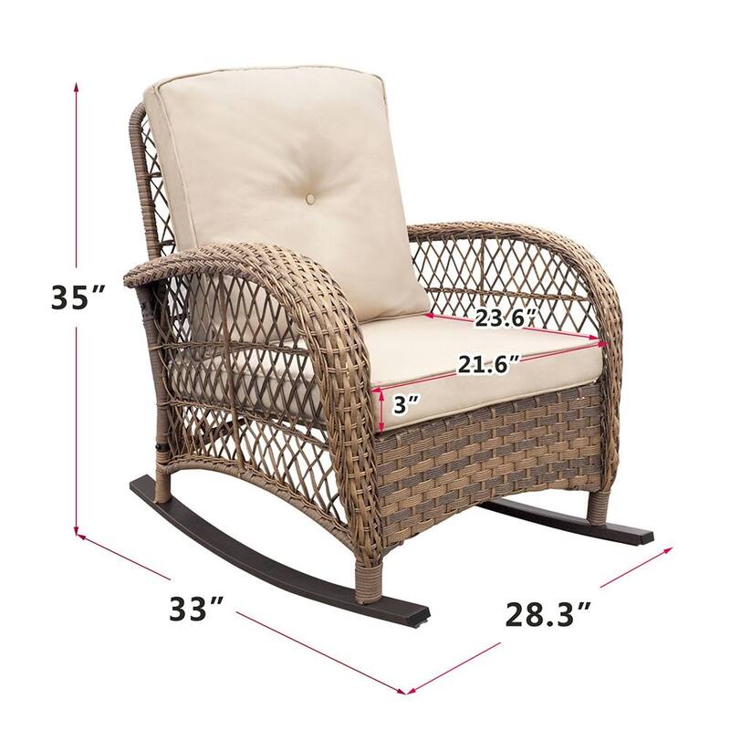 Outdoor Wicker Rocking Chair,Patio Rattan Rocker Chair w/Soft Cushions
