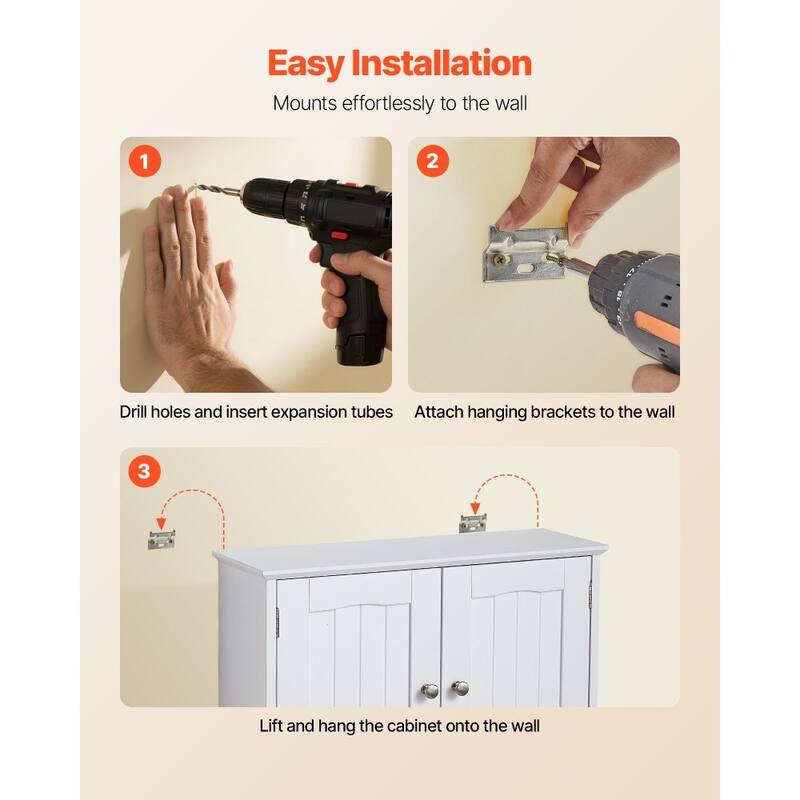 White Wall-Mounted Bathroom Cabinet with Adjustable Shelves and Multi-Layer Storage Towel Bar - 23” x 8” x 27”