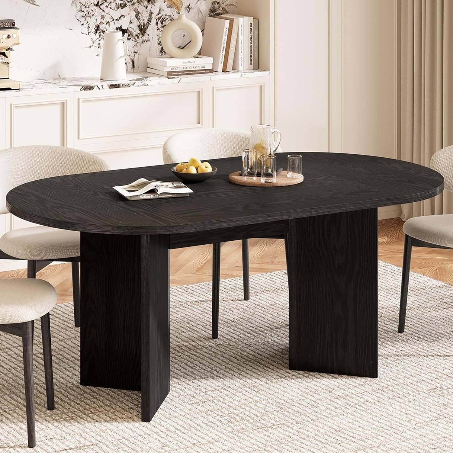 63" Oval Dining Table for 4-6, Rustic Farmhouse Wood Kitchen Table, Sturdy MDF - 62.99" W x 31.5" D x 29.53" H
