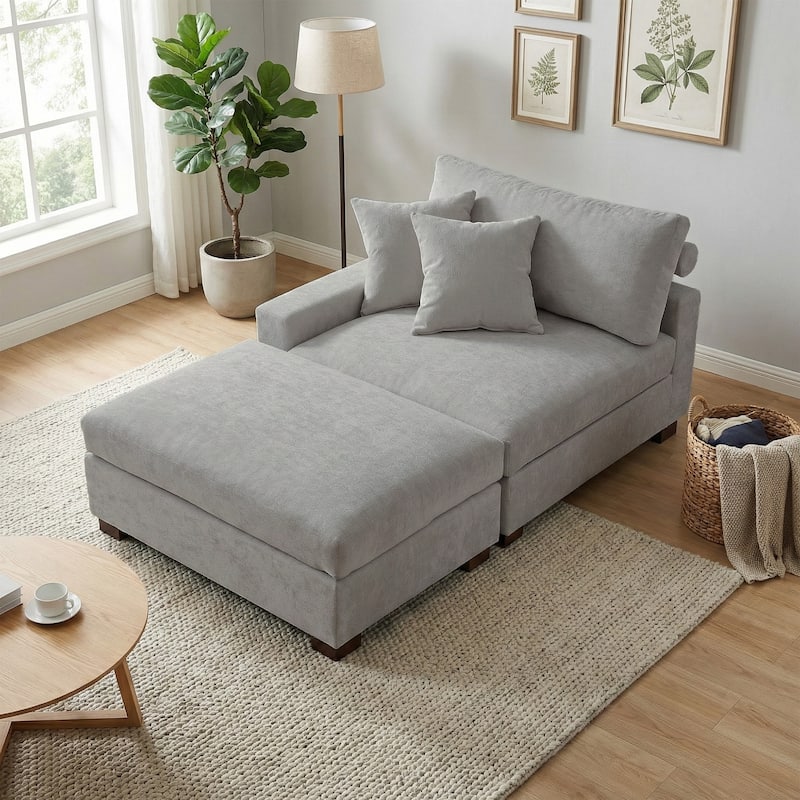 Oversized Chenille Modular Armchair And Ottoman Set Living Room Set