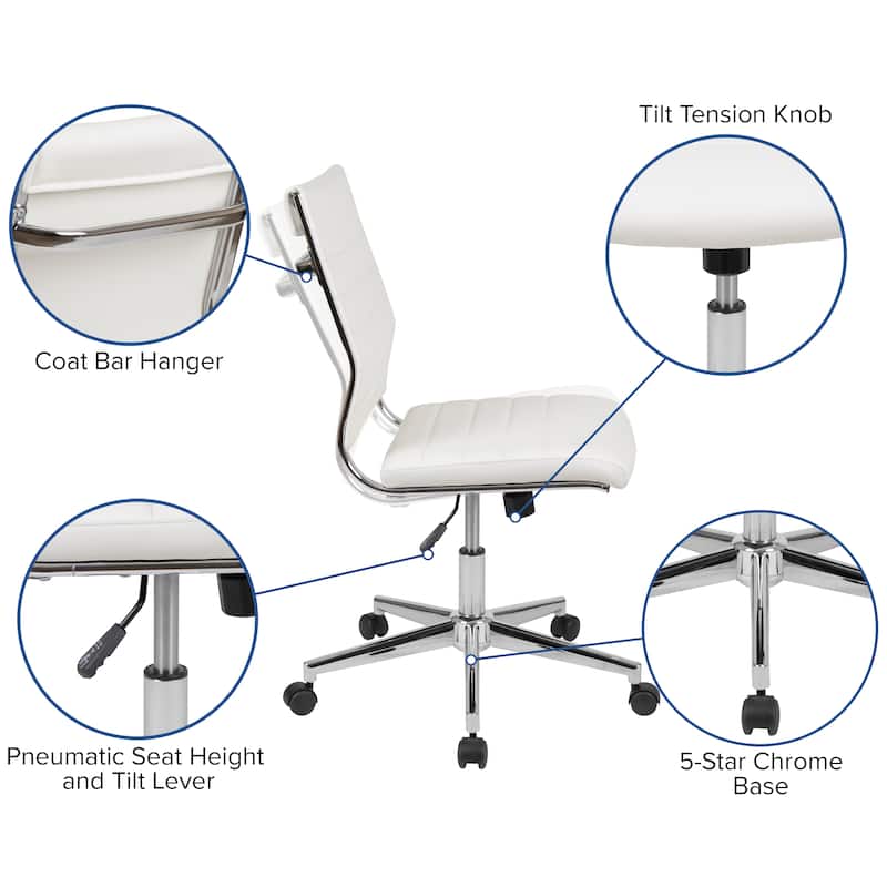 Mid-Back Armless LeatherSoft Contemporary Ribbed Executive Swivel Office Chair