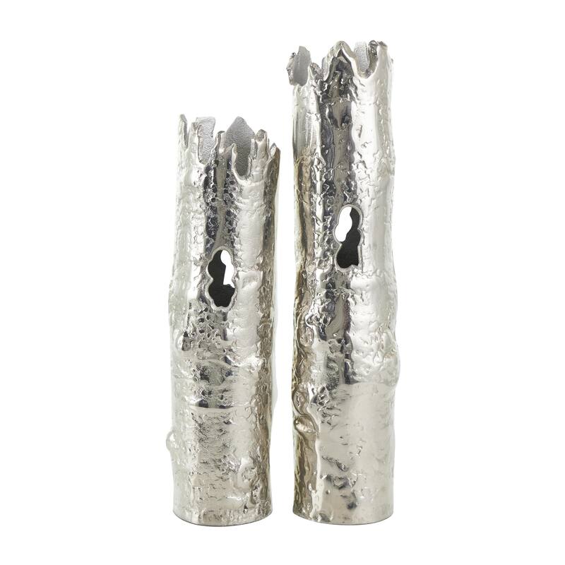 Aluminum Metal Tree Trunk Inspired Decorative Vase - Set of 2 Gold or Silver - CosmoLiving by Cosmopolitan - Silver