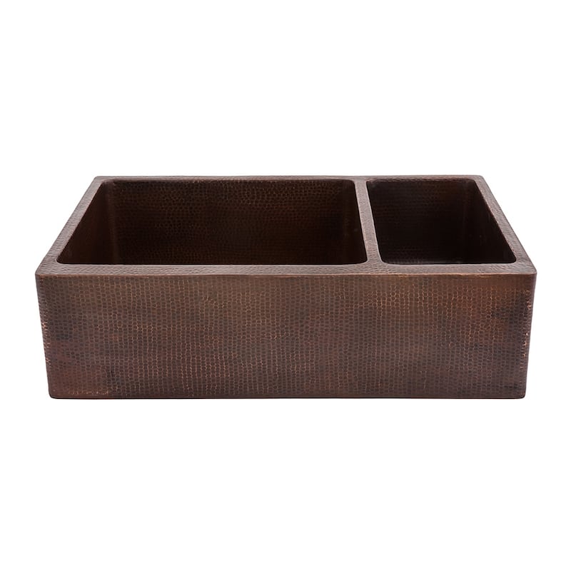33-in Hammered Copper Kitchen Apron 75/25 Double Basin Sink with Matching Drains, and Accessories (KSP3_KA75DB33229)