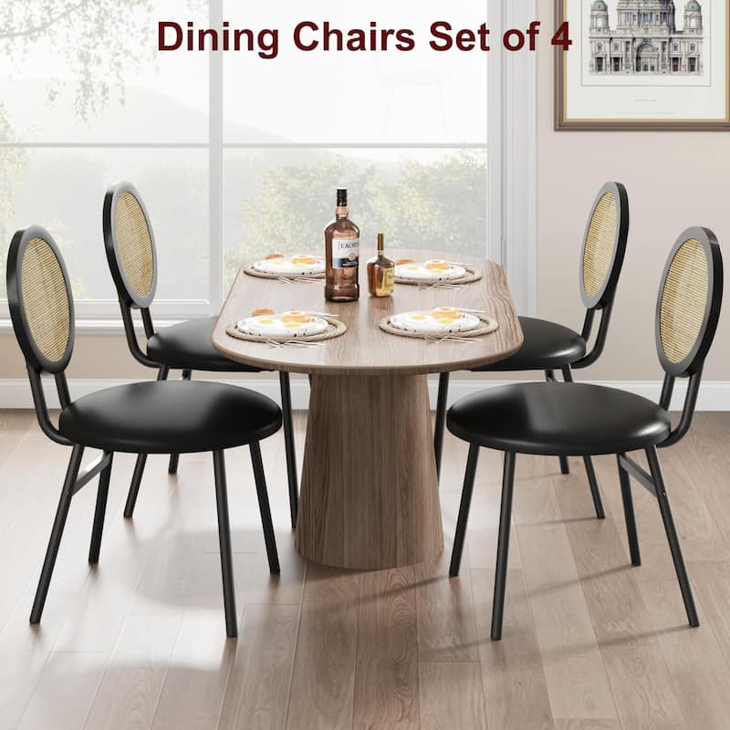 Boho Dining Chairs Set with Thicken Upholstered Natural Rattan Back