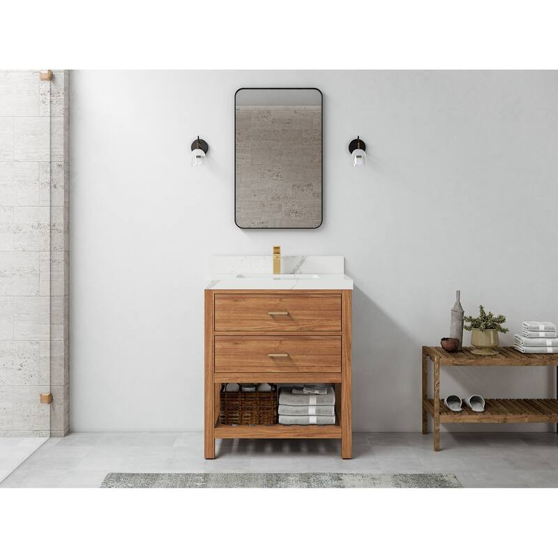 Willow Collections 30 in. W x 22 in. D Parker Solid Teak Single Sink Bathroom Vanity with Countertop