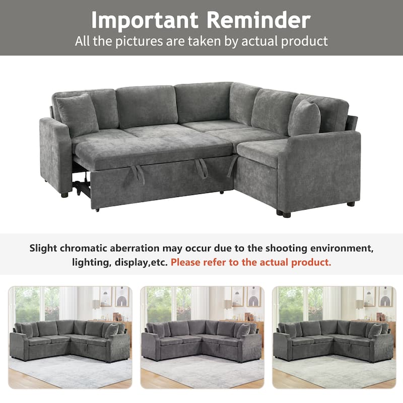 Roomfitters L-Shaped Sectional Sofa Bed with Sleeper and Hidden Storage Compartment for Living Room