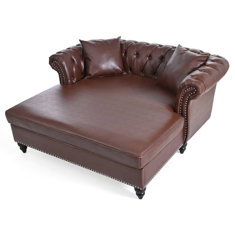 GDFStudio - Elara Luxe 63" Loveseat Chaise Lounge Couch with Upholstered PU Leather & Rolled Arm for Living Room or Office