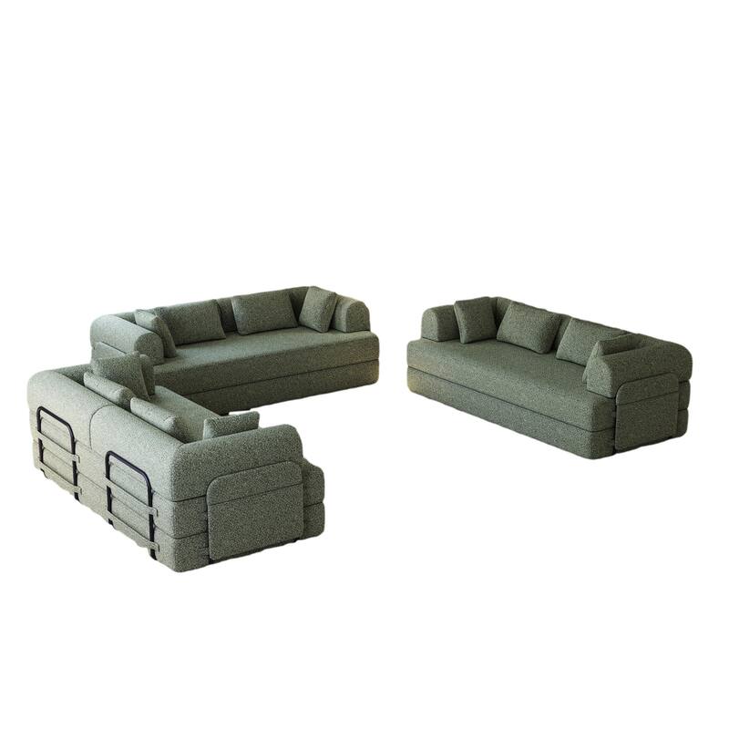 Anmytek 78.7" Chenille Convertible Sleeper Sofa Bed - 3PCS with Cylindrical Pillow & Side Pocket