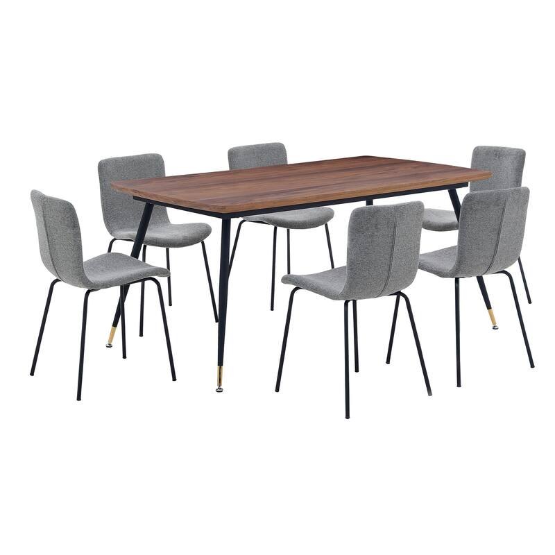 Messina and Gillian Light Grey Fabric 7 Piece Rectangular Dining Set