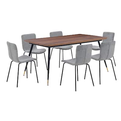 Messina and Gillian Light Grey Fabric 7 Piece Rectangular Dining Set