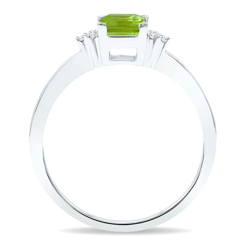 Women's Princess Cut Peridot and Diamond Half Moon Ring in 10K White Gold