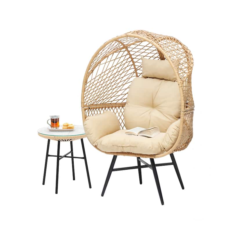 Wicker Egg Chair Set with Stand Comfortable Cushions and a Coffee Table