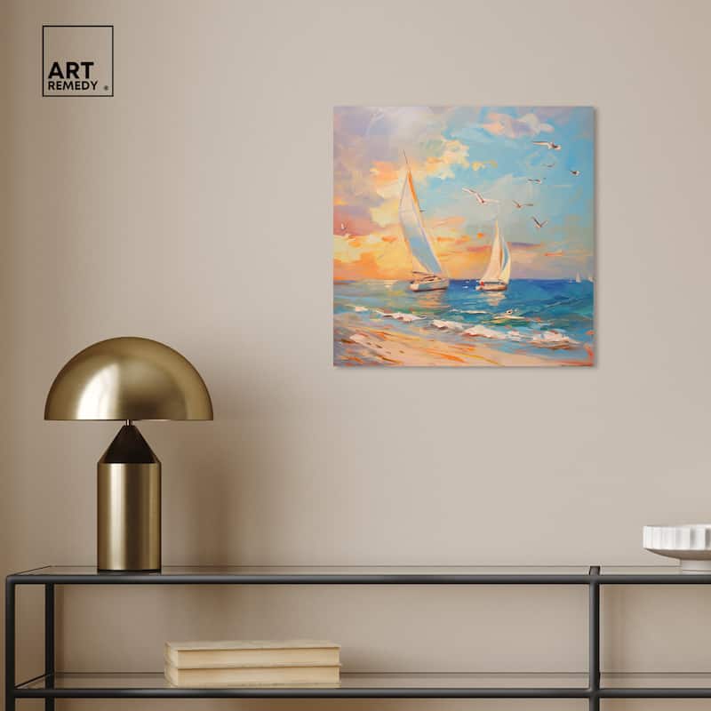 Art Remedy Sailboats In The Sunset Gallery Wrapped Sailing 1 Piece Canvas Wall Art
