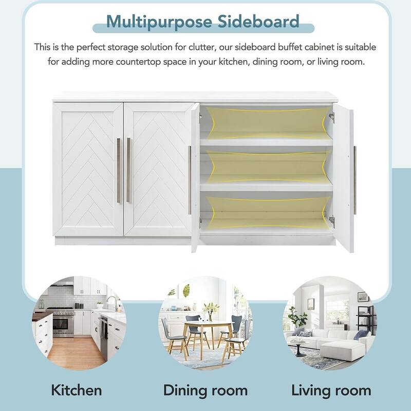 60" Dining Buffet And Sideboard with 4 Doors, Adjustable Shelves, and Handles