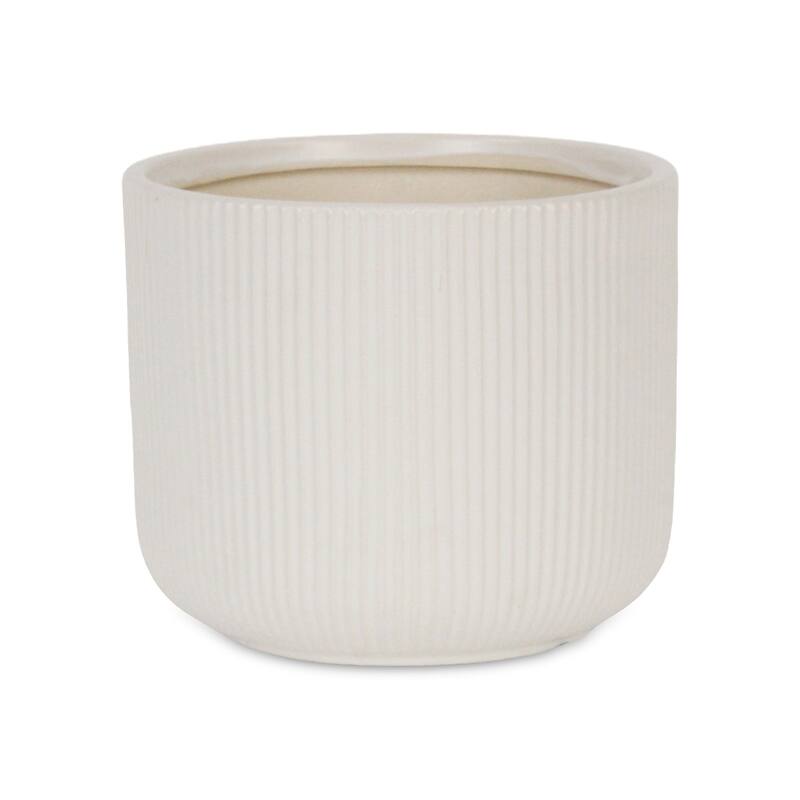 Currula Round Ridged Pattern Ceramic Pot - White - Large