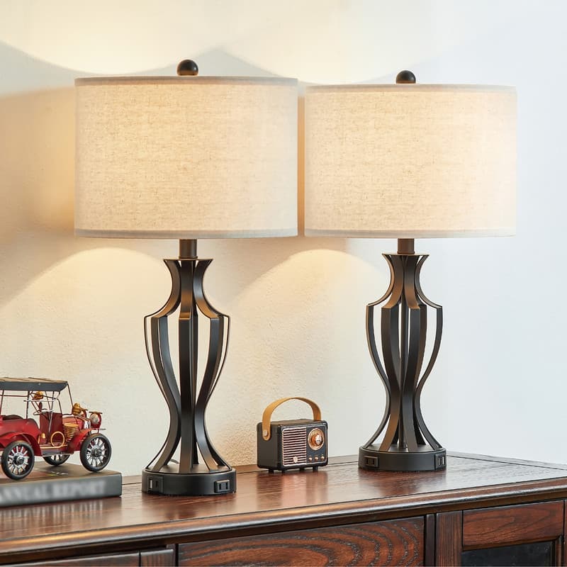 KAWOTI 23" Touch Control Table Lamp Set with Bulbs, USB Port(set of 2) - W12" * H23.25"
