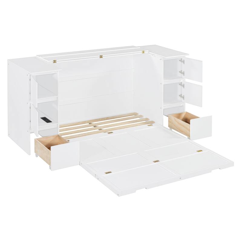 Modern Murphy Bed with Drawers, Cabinets, and USB Ports