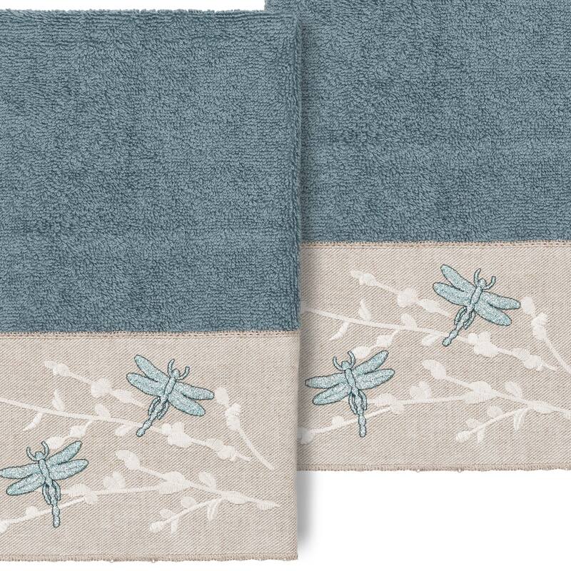 Authentic Hotel and Spa 100% Turkish Cotton Braelyn 2PC Embellished Hand Towel Set