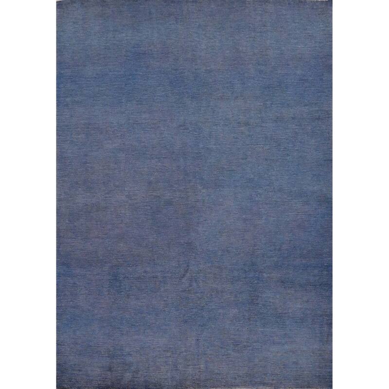 Hand Knotted Oriental 100% Wool Carpet Modern Solid Navy Blue & Blues Gabbeh Area Rug - 9' 10'' X 8' 1''