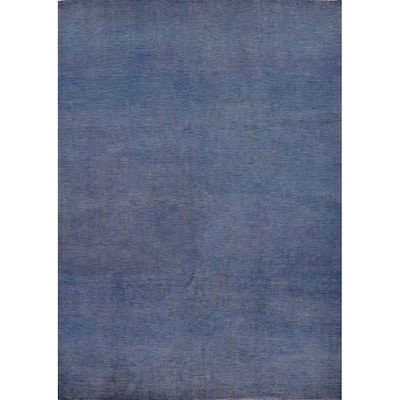 Hand Knotted Oriental 100% Wool Carpet Modern Solid Navy Blue & Blues Gabbeh Area Rug - 9' 10'' X 8' 1''