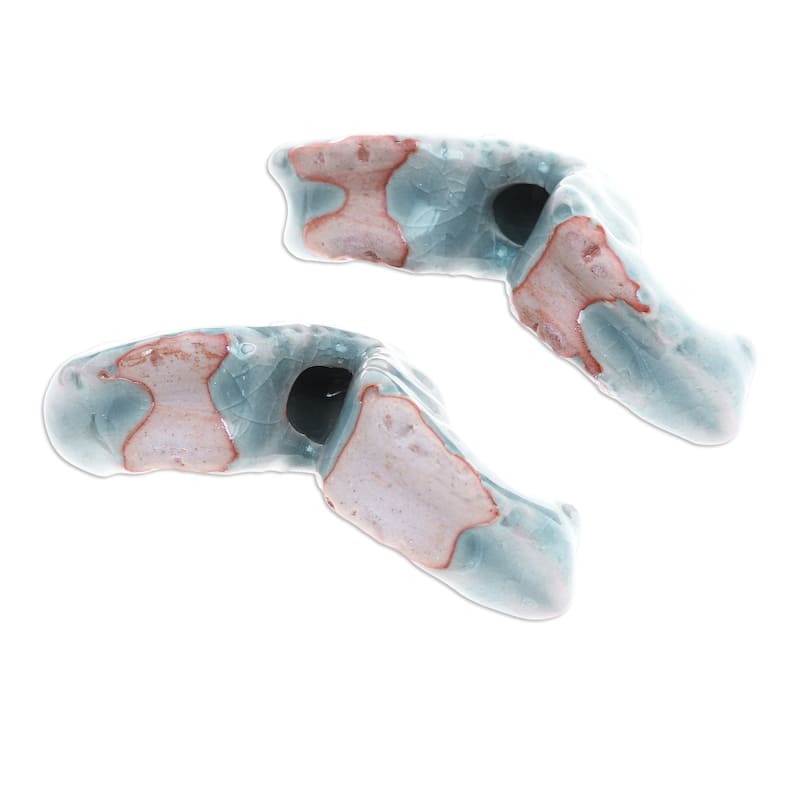 Novica Handmade Serene Wiggles Celadon Ceramic Figurines (Pair)